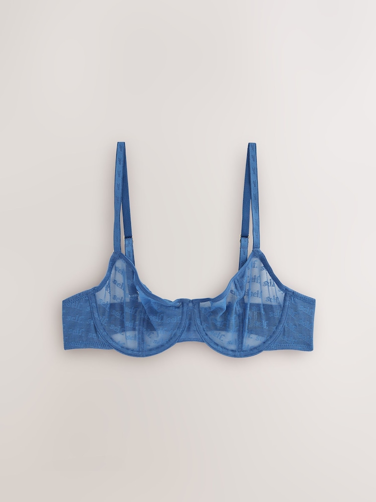 Bleu - Soutien-gorge en maille à logo sur l’ensemble - Image 2 of 11