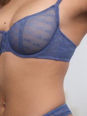 Bleu - Soutien-gorge en maille à logo sur l’ensemble - Image 7 of 11