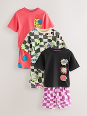 Multi Bright Checkerboard Happy Face Short Pyjamas 3 Pack (9mths-10yrs) - Image 1 of 7
