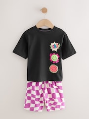 Multi Bright Checkerboard Happy Face Short Pyjamas 3 Pack (9mths-10yrs) - Image 2 of 7