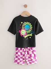 Multi Bright Checkerboard Happy Face Short Pyjamas 3 Pack (9mths-10yrs) - Image 5 of 7