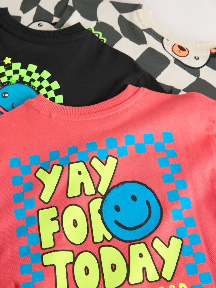 Multi Bright Checkerboard Happy Face Short Pyjamas 3 Pack (9mths-10yrs) - Image 7 of 7