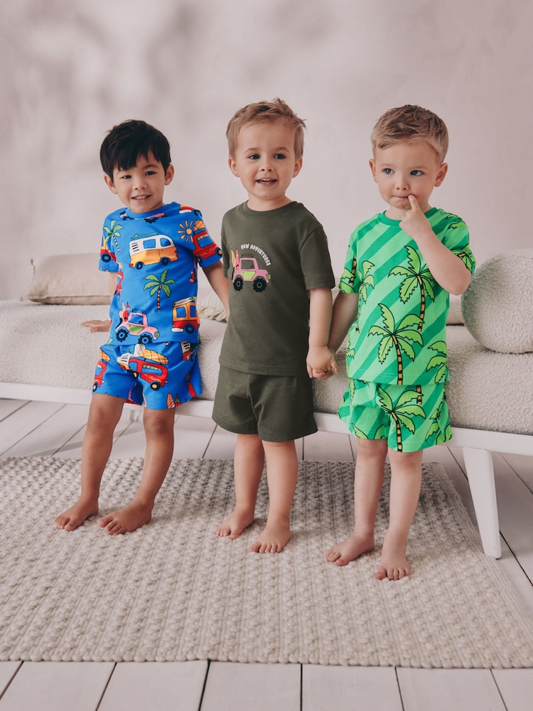 Blue/ Green/ Grey Surf van Short Pyjamas 3 Pack (9mths-8yrs) - Image 1 of 7