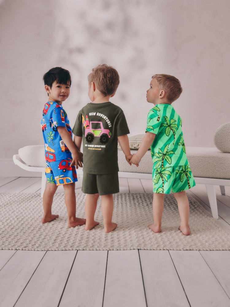 Blue/ Green/ Grey Surf van Short Pyjamas 3 Pack (9mths-8yrs) - Image 2 of 7
