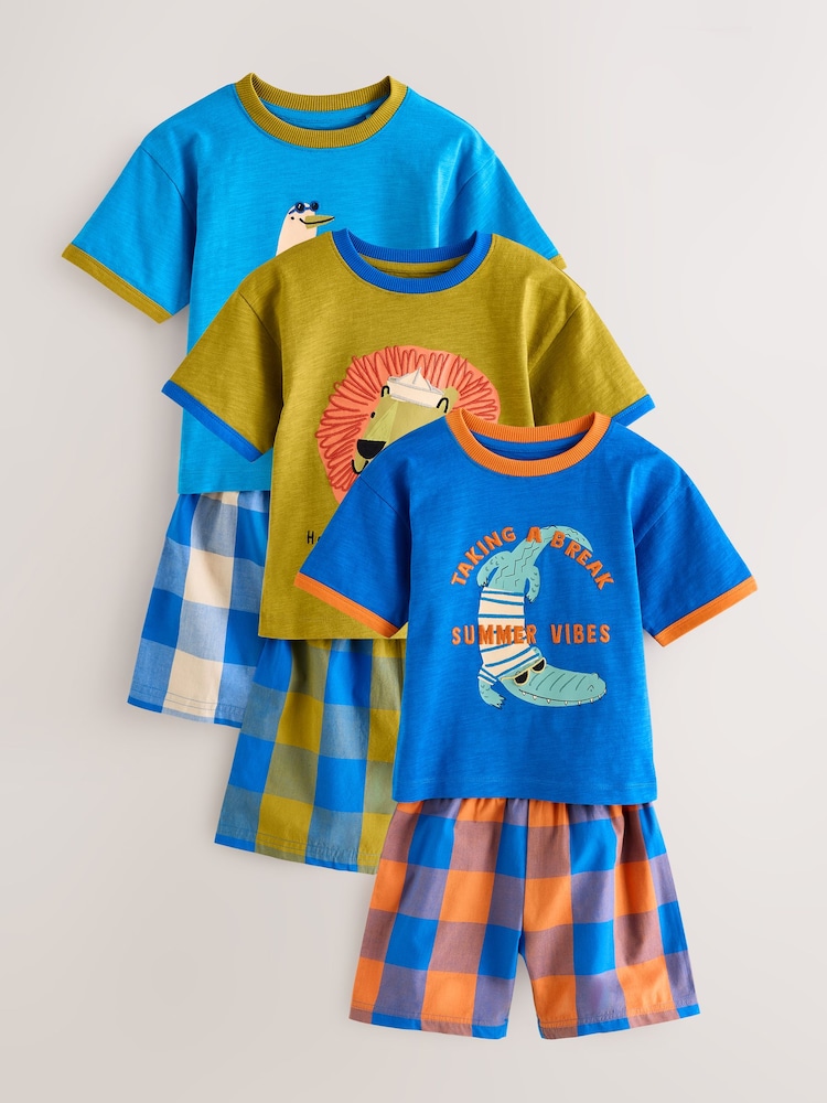 Blue/Green Check Animal Print - 100% Bombažna kratka pižama 3 komplet (9mths-10yrs) - Slika 1 iz 7 Blue/Green Check Animal Print - 100% Bombažna kratka pižama 3 komplet (9mths-10yrs) - Slika 1 iz 7