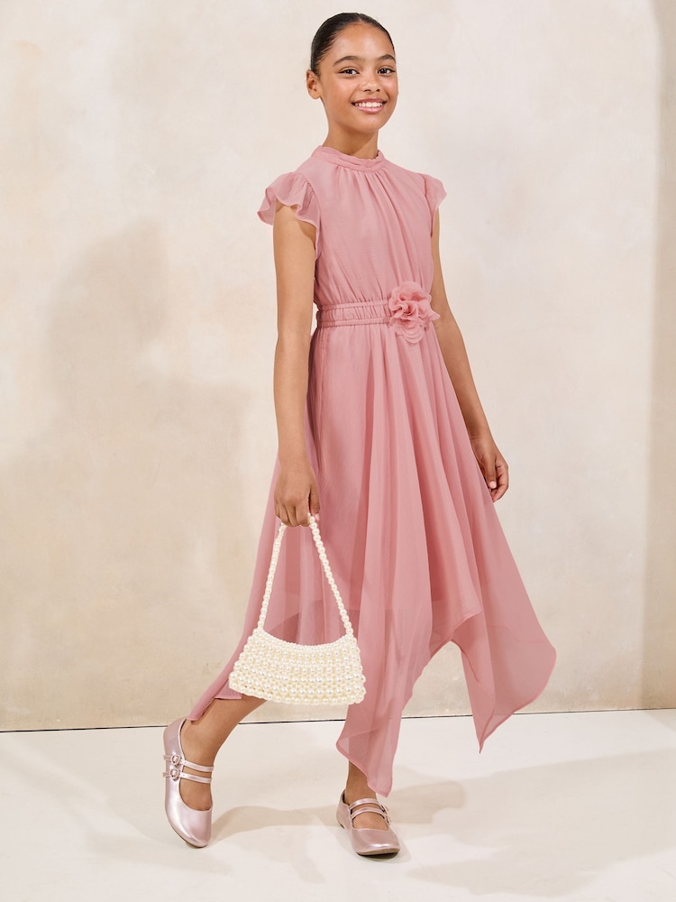 Lipsy Rose Pink Corsage Hanky Hem Occasion Dress (5-16yrs) - Image 1 of 4