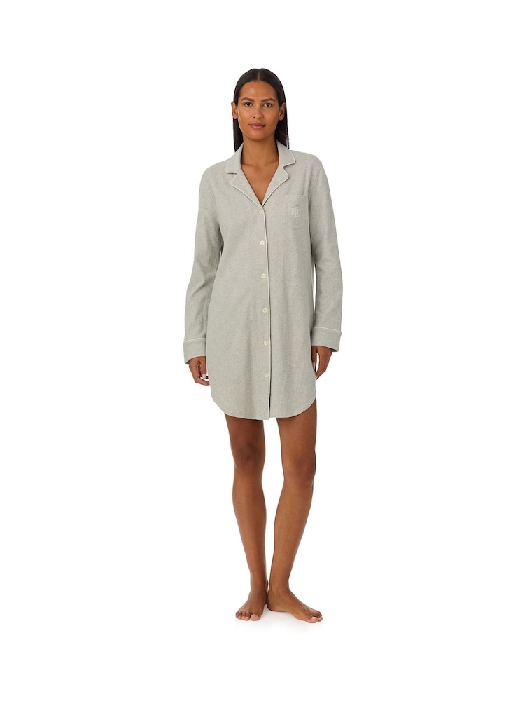 Lauren Ralph Lauren Grey 100% Cotton Herringbone Knit Sleepshirt - Image 1 of 3