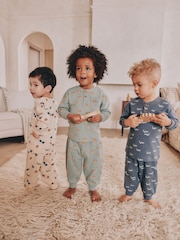 Blue/Ecru 3 Pack Oversized Pyjamas (9mths-10yrs) - Image 1 of 9