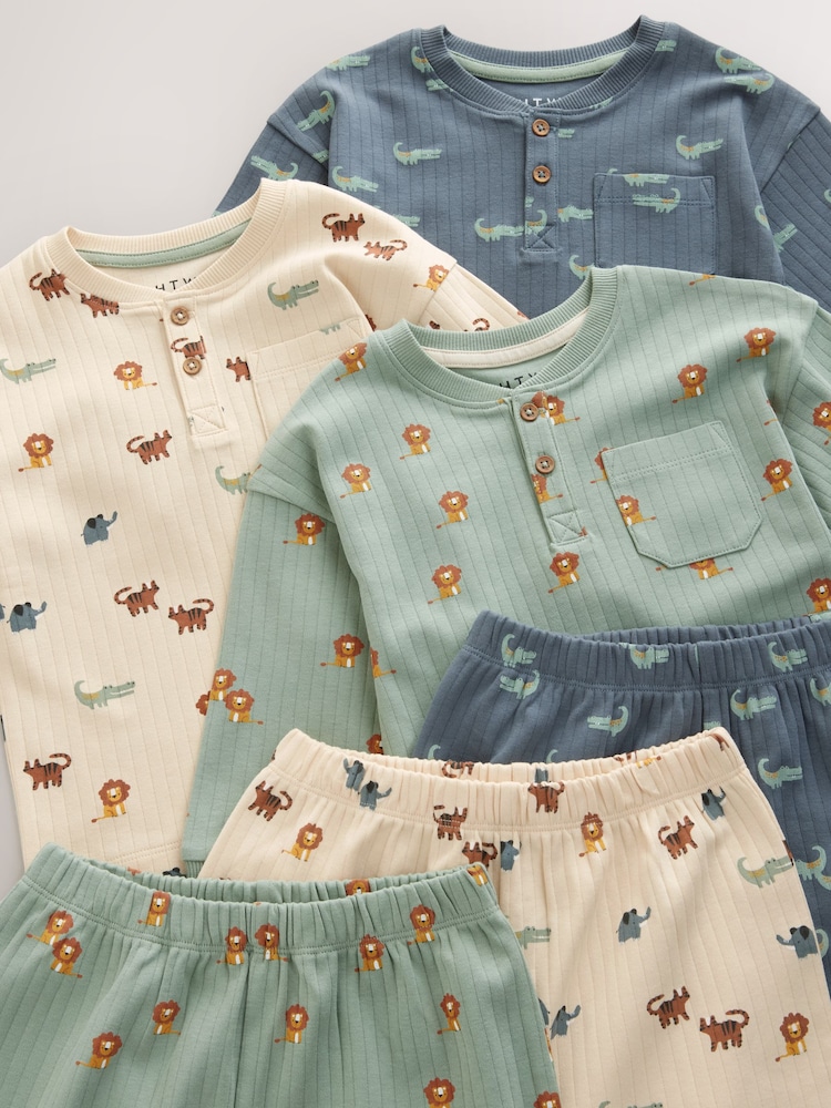 Blue/Ecru 3 Pack Oversized Pyjamas (9mths-10yrs) - Image 8 of 9