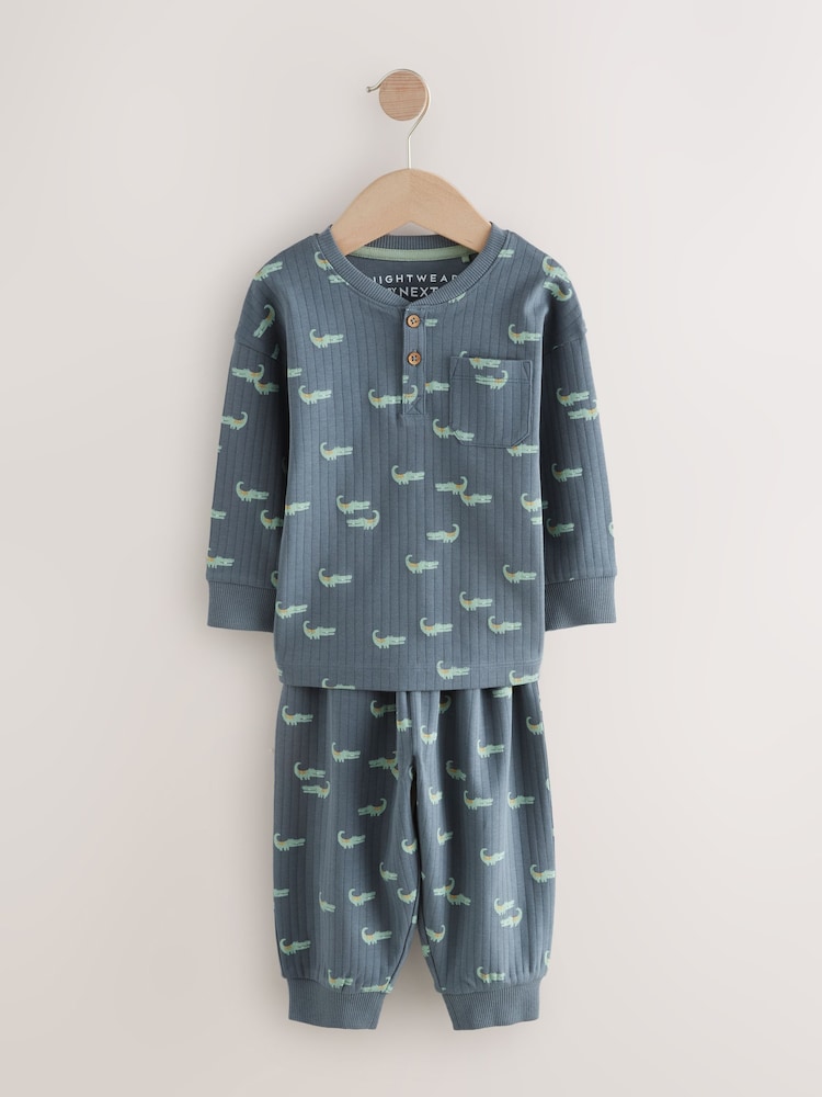 Blue/Ecru 3 Pack Oversized Pyjamas (9mths-10yrs) - Image 4 of 9