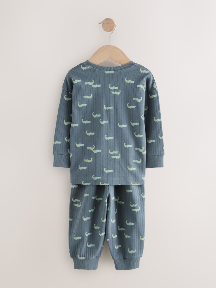 Blue/Ecru 3 Pack Oversized Pyjamas (9mths-10yrs) - Image 5 of 9