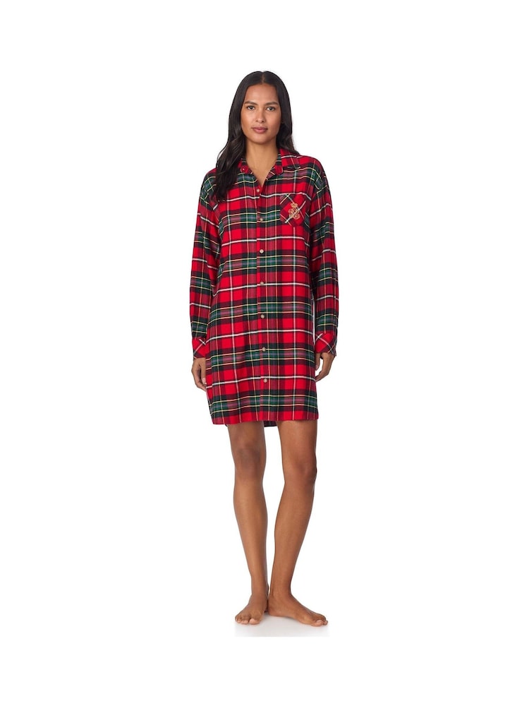 Lauren Ralph Lauren Red Herringbone Twill Sleepshirt - Image 1 of 4 Lauren Ralph Lauren Red Herringbone Twill Sleepshirt - Image 1 of 4