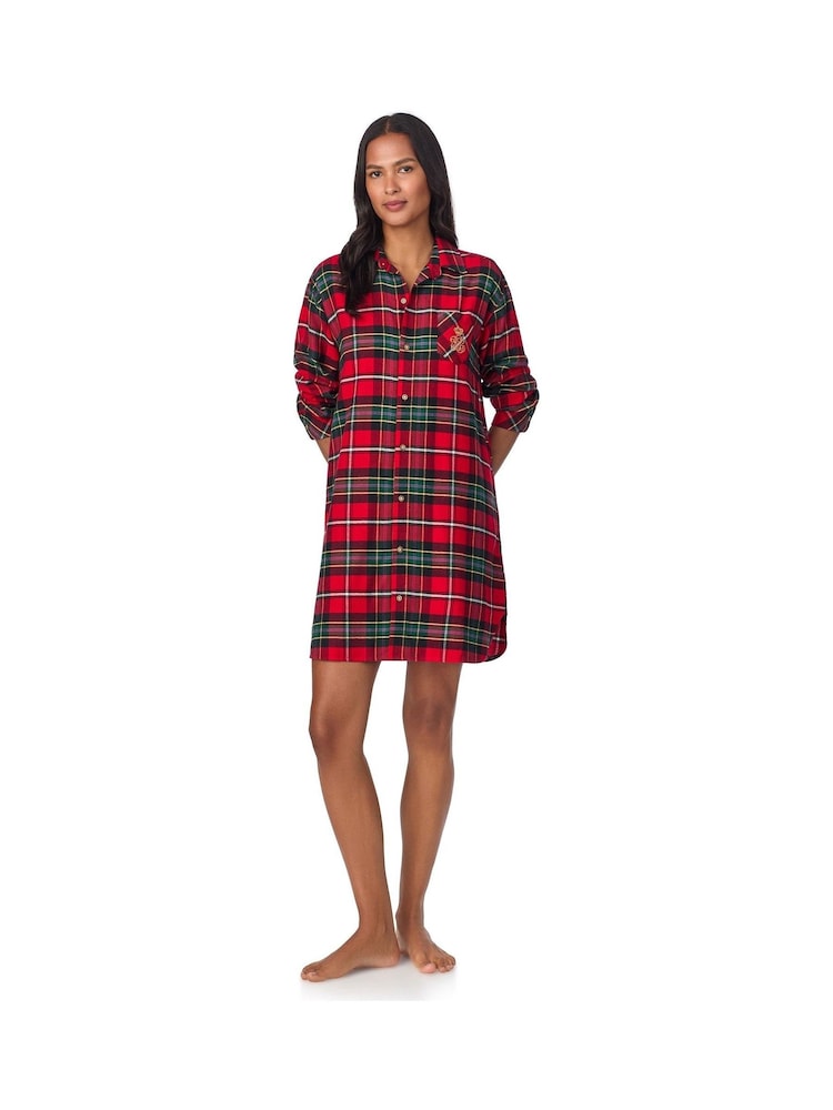 Lauren Ralph Lauren Red Herringbone Twill Sleepshirt - Image 2 of 4 Lauren Ralph Lauren Red Herringbone Twill Sleepshirt - Image 2 of 4