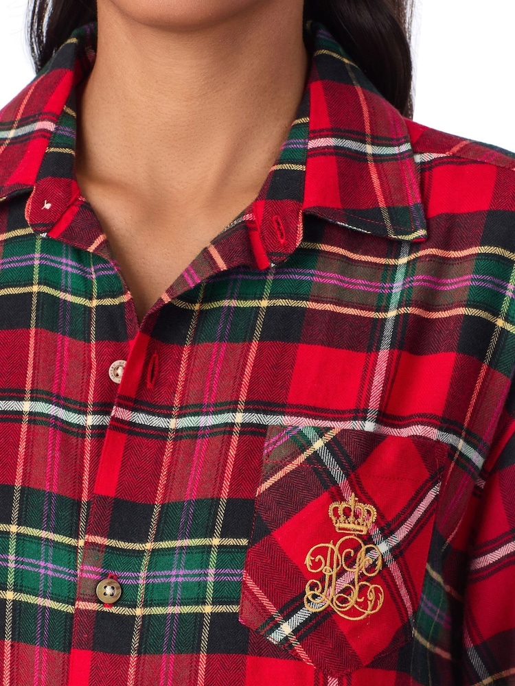 Lauren Ralph Lauren Red Herringbone Twill Sleepshirt - Image 4 of 4 Lauren Ralph Lauren Red Herringbone Twill Sleepshirt - Image 4 of 4