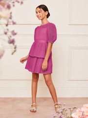 Lipsy Mauve Purple Premium Lace Puff Sleeve Occasion Dress (5-16yrs) - Image 2 of 5