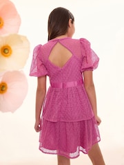 Lipsy Mauve Purple Premium Lace Puff Sleeve Occasion Dress (5-16yrs) - Image 5 of 5