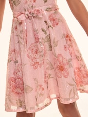 Lipsy Pink Floral Printed Sequin Occasion Dress (5-16yrs) - Image 4 of 5