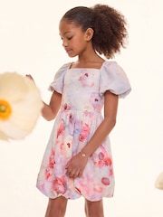 Lipsy Lilac Purple Floral Puffball Jacquard Occasion Dress (5-16yrs) - Image 1 of 5