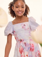 Lipsy Lilac Purple Floral Puffball Jacquard Occasion Dress (5-16yrs) - Image 3 of 5