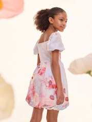 Lipsy Lilac Purple Floral Puffball Jacquard Occasion Dress (5-16yrs) - Image 4 of 5