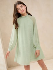 Lipsy Mint Green Diamonte Chiffon Occasion Shift Dress (5-16yrs) - Image 1 of 5