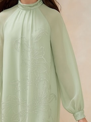 Lipsy Mint Green Diamonte Chiffon Occasion Shift Dress (5-16yrs) - Image 3 of 5