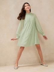 Lipsy Mint Green Diamonte Chiffon Occasion Shift Dress (5-16yrs) - Image 4 of 5