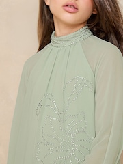 Lipsy Mint Green Diamonte Chiffon Occasion Shift Dress (5-16yrs) - Image 5 of 5