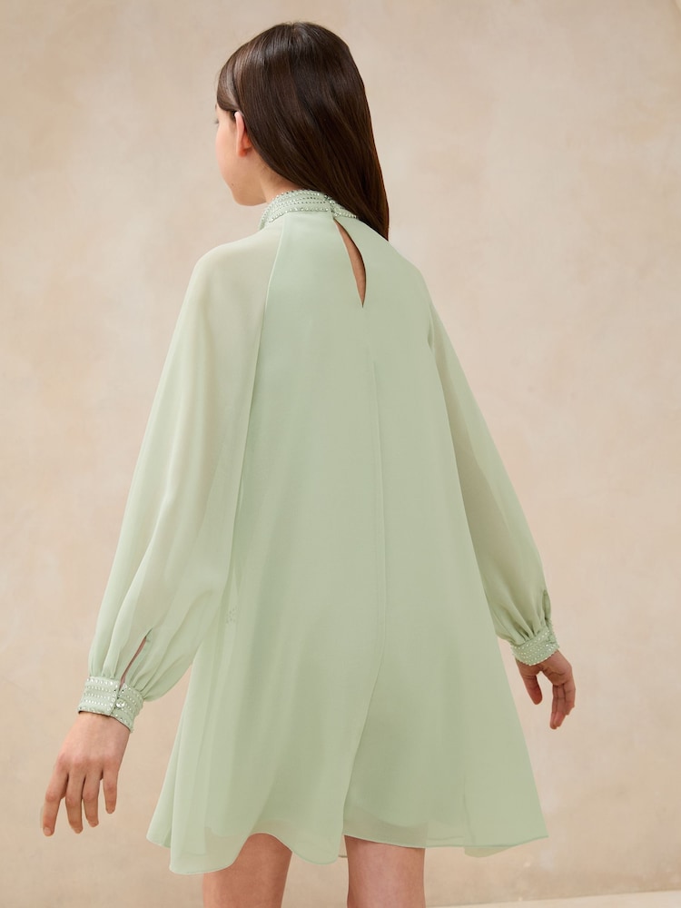 Lipsy Mint Green Diamonte Chiffon Occasion Shift Dress (5-16yrs) - Image 5 of 5