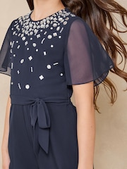 Lipsy Navy Blue Embellished Occasion Jumpsuit (5-16yrs) - Image 4 of 4