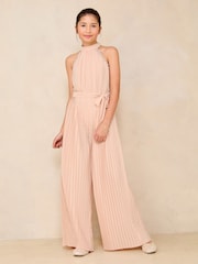 Lipsy Pink Halter Embellished Occasion Jumpsuit (5-16yrs) - Image 1 of 4