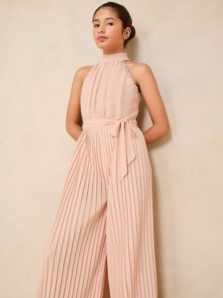 Lipsy Pink Halter Embellished Occasion Jumpsuit (5-16yrs) - Image 3 of 4