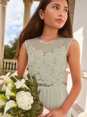 Lipsy Sage Green Embellished Ocassion Maxi Dress (5-16yrs) - Image 2 of 4