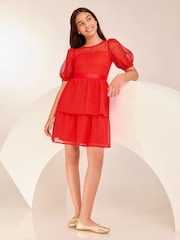 Lipsy Red Lace Puff Sleeve Occasion Dress (5-16yrs) - Image 2 of 4