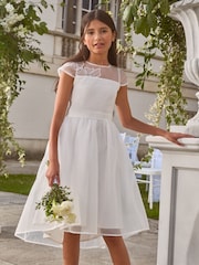 Lipsy White Flower Girl Embellished Flower Occasion Dress (5-16yrs) - Image 1 of 4
