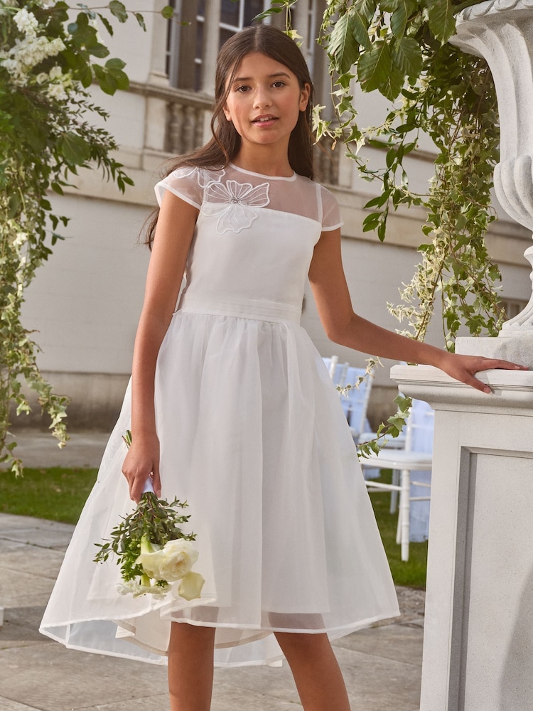 Lipsy White Flower Girl Embellished Flower Occasion Dress (5-16yrs) - Image 1 of 4