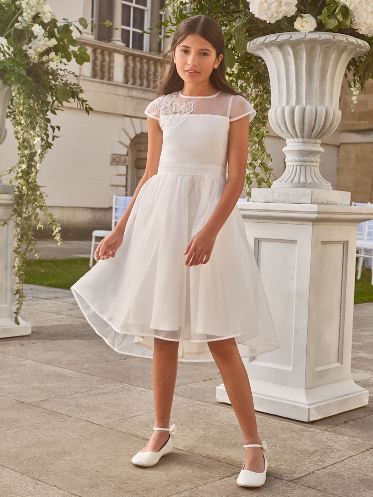 Lipsy White Flower Girl Embellished Flower Occasion Dress (5-16yrs) - Image 2 of 4