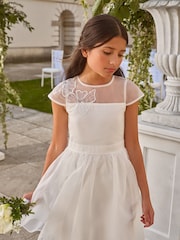 Lipsy White Flower Girl Embellished Flower Occasion Dress (5-16yrs) - Image 4 of 4