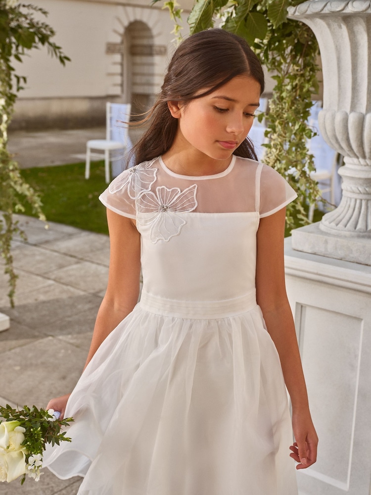 Lipsy White Flower Girl Embellished Flower Occasion Dress (5-16yrs) - Image 4 of 4