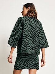Green/Black Co-ord Sparkle Zebra Short Sleeve Knitted Jumper - Image 4 of 8