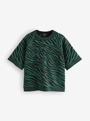 Green/Black Co-ord Sparkle Zebra Short Sleeve Knitted Jumper - Image 6 of 8