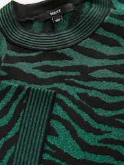 Green/Black Co-ord Sparkle Zebra Short Sleeve Knitted Jumper - Image 7 of 8
