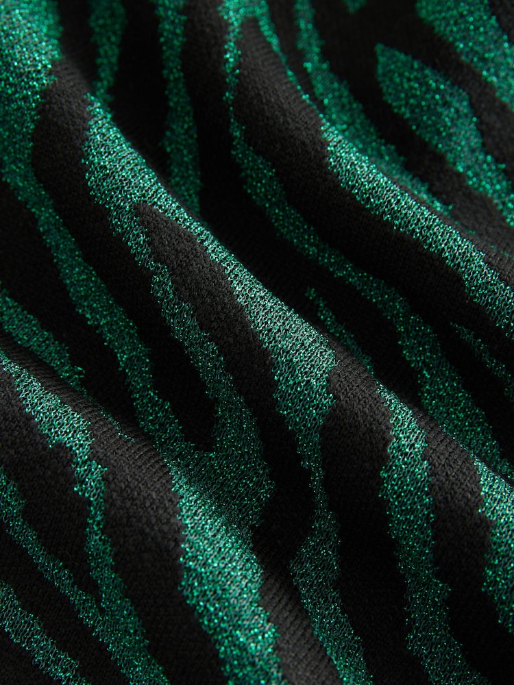 Green/Black Co-ord Sparkle Zebra Short Sleeve Knitted Jumper - Image 8 of 8