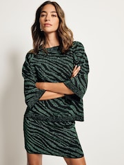 Green/Black Co-ord Sparkle Zebra Short Knitted Mini Skirt - Image 1 of 7