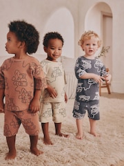 Green/Grey Linear Vehicle Short Pyjamas 3 Pack (9mths-10yrs) - Image 1 of 8