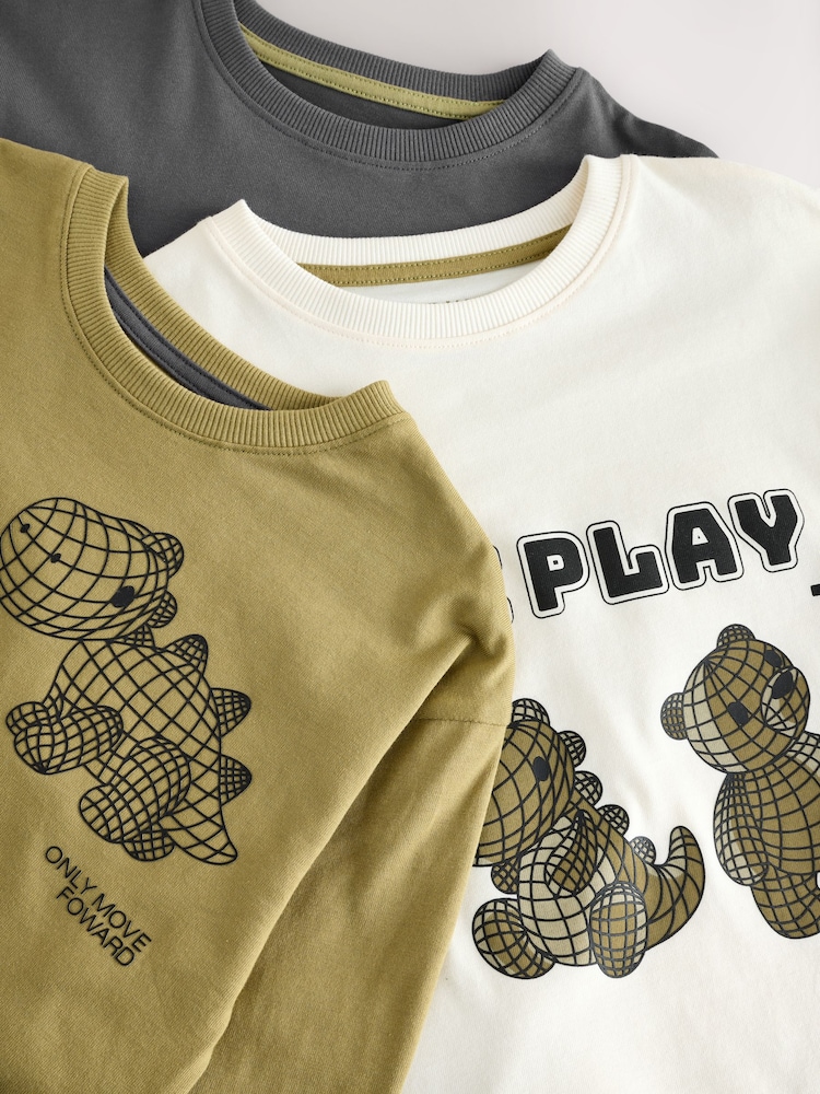 Green/Ecru 3 Pack Relaxed Fit Pyjamas (9mths-10yrs) - Image 12 of 13