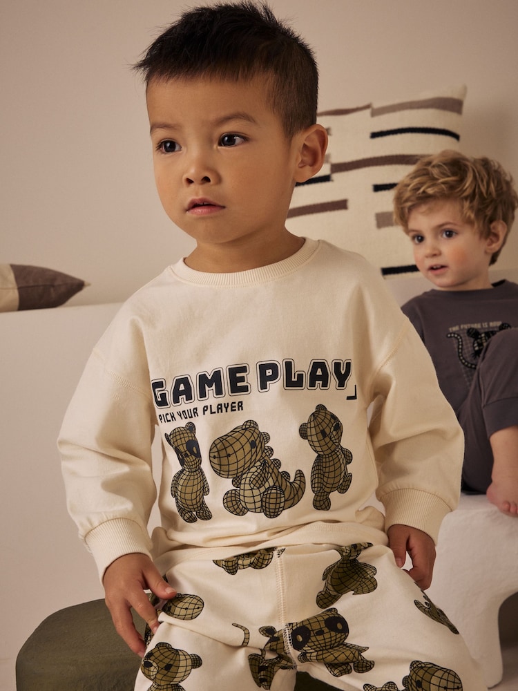 Green/Ecru 3 Pack Relaxed Fit Pyjamas (9mths-10yrs) - Image 4 of 13