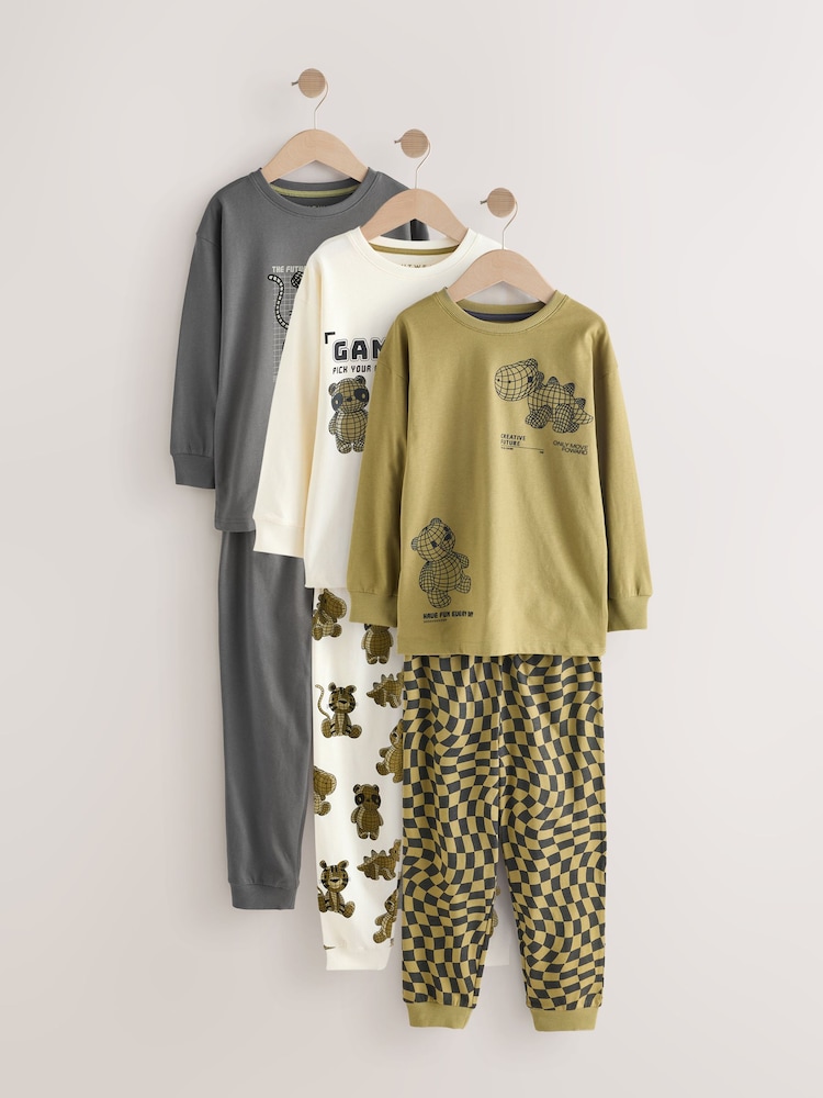 Green/Ecru 3 Pack Relaxed Fit Pyjamas (9mths-10yrs) - Image 6 of 13