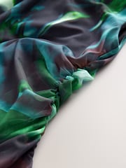 Green/Black Abstract Floral Sleeveless Ruched Mesh Top - Image 6 of 6