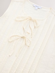 Ecru Pintuck Sleeveless Tie Front 100% Cotton Top - Image 5 of 6